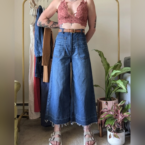 Free People Wide Leg Raw Hem Jeans - Picture 2 of 6